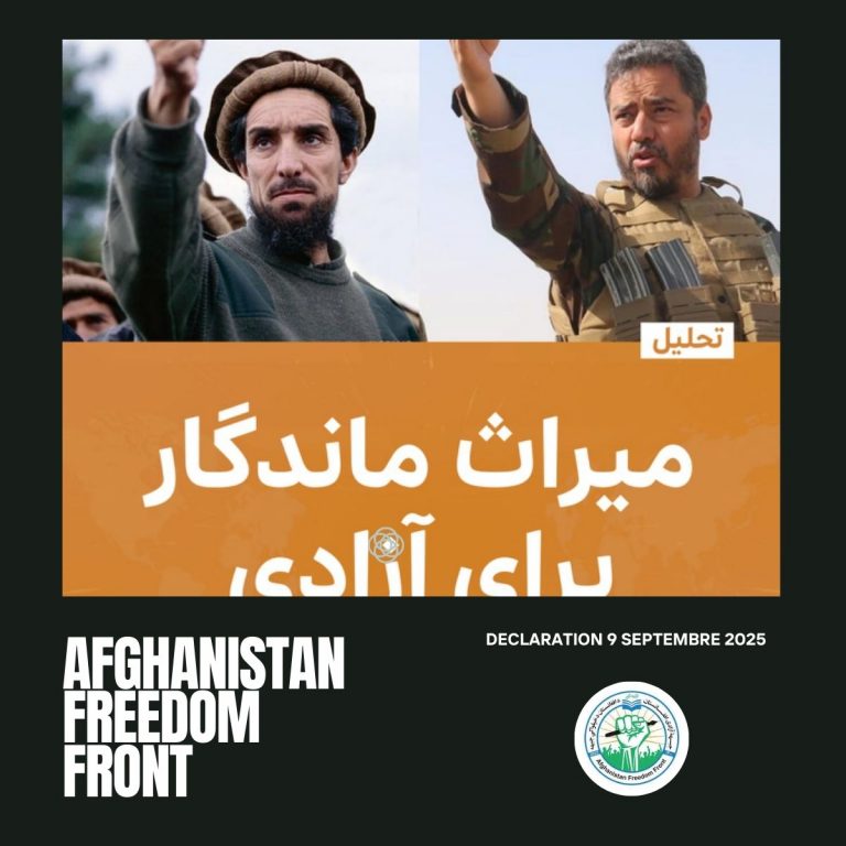 Déclaration du Front pour la Liberté de l’Afghanistan 9 septembre 2025