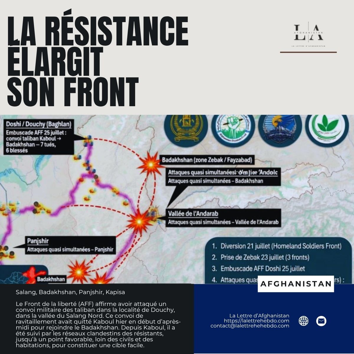 Salang, Badakhshan, Panjshir, Kapisa : la résistance élargit son front