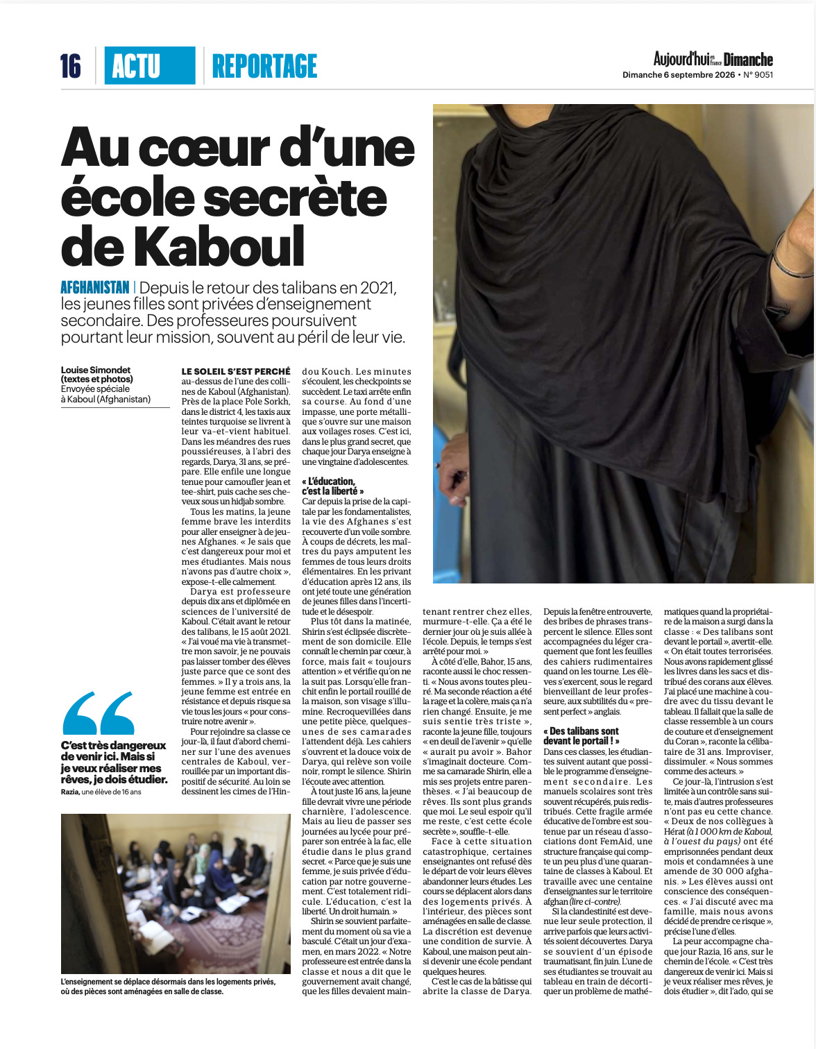 Au coeur d'une école secrète à Kaboul